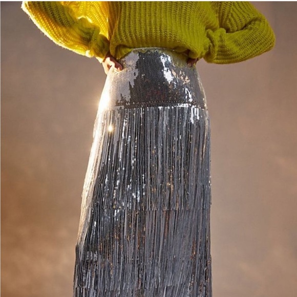 Anthropologie Maeve Tatiana Sequin Fringe Midi Maxi Skirt - Picture 11 of 11